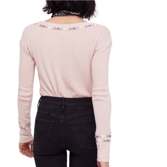 Nwt FREE PEOPLE Rainbow Thermal Henley Top | Pink | Size- XS - Picture 3 of 12